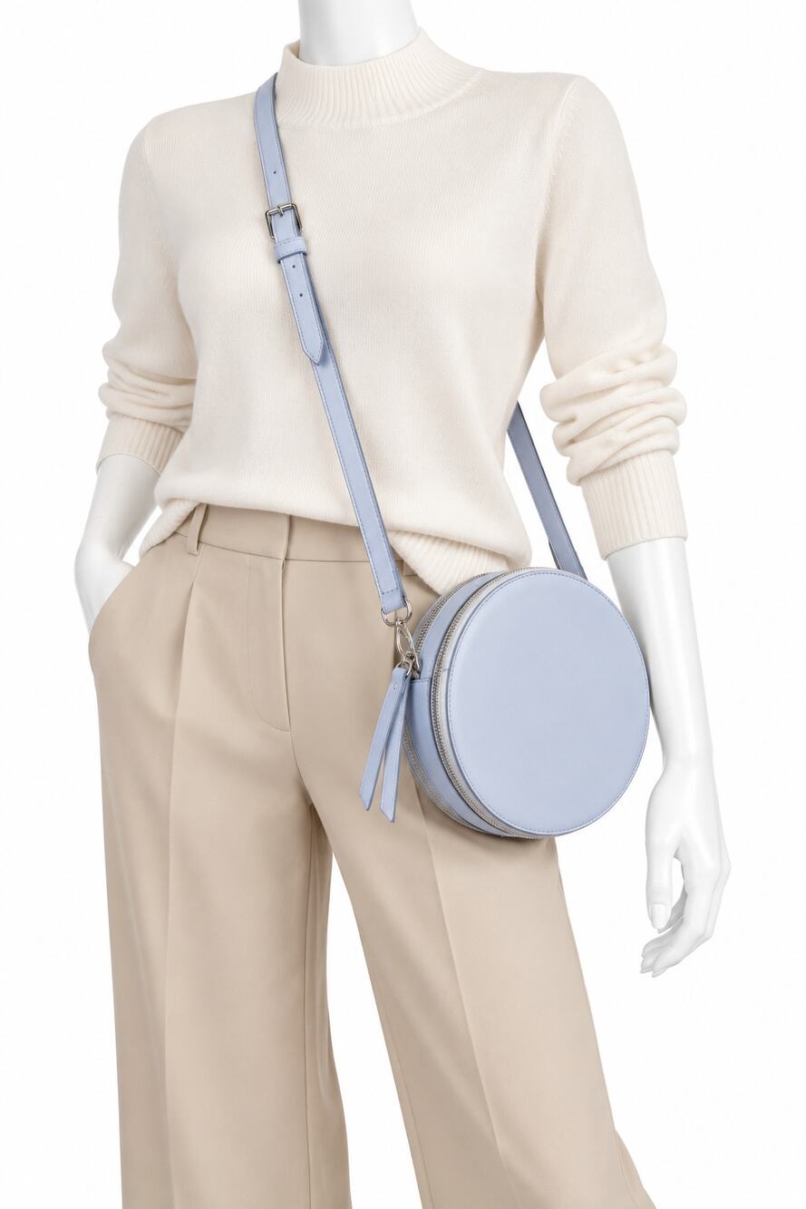 Forever 21 Round Crossbody Bag Light Blue Double Zip Adjustable Strap Purse